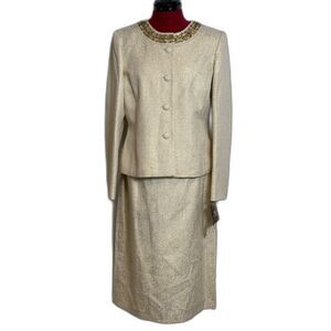 NWT Kasper Skirt Suit Woman's Size 10 Vanilla/Gold 2-Piece Set Blazer & Skirt